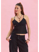 V Neck Thin Straps Black Summer Blouse 4438
